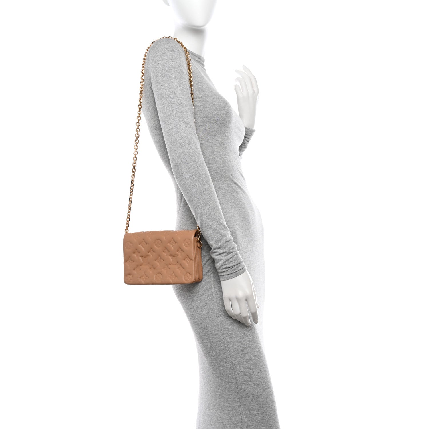 Louis Vuitton Lambskin Embossed Monogram Pochette Coussin Camel 2 of 13