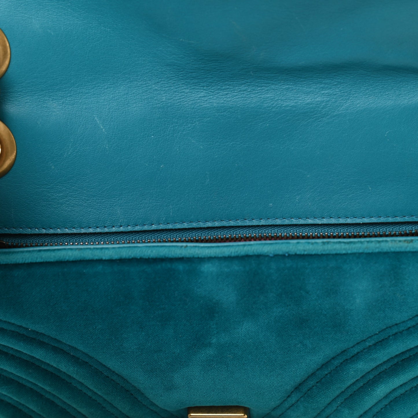 Velvet Matelasse Small GG Marmont Shoulder Bag Pavone Cyan