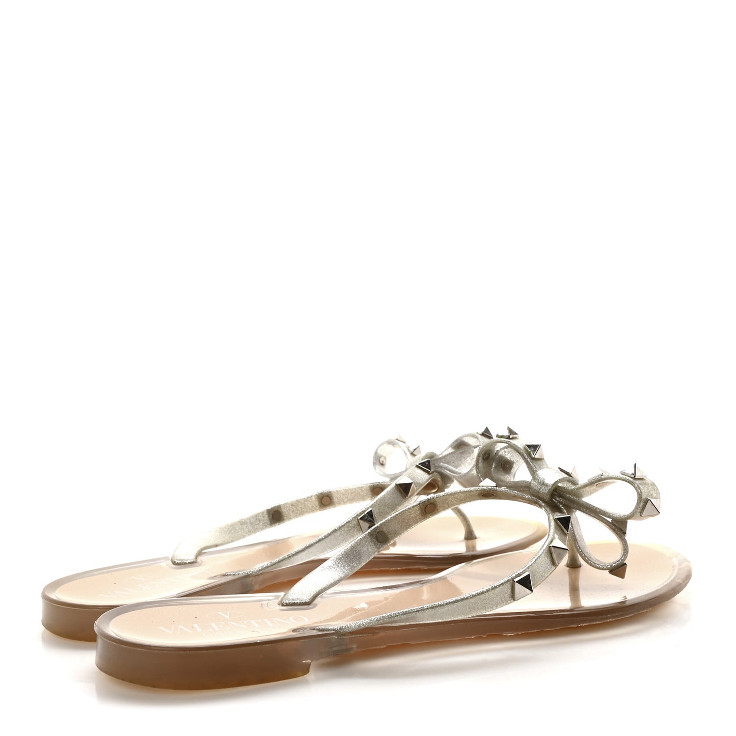 PVC Jelly Glitter Rockstud Bow Thong Sandals 39 Argento
