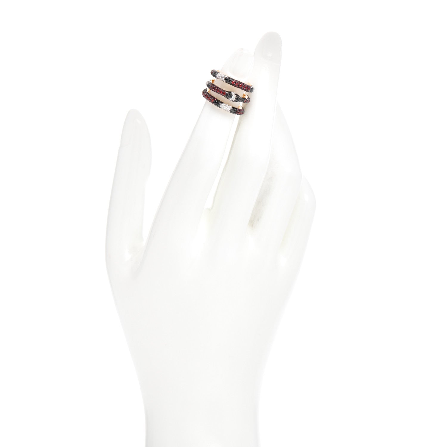 Gucci 18K Yellow Gold Black Diamond Topaz Sapphire Diamond Ouroboros Snake Three-Row Ring 44 3 2 of 7