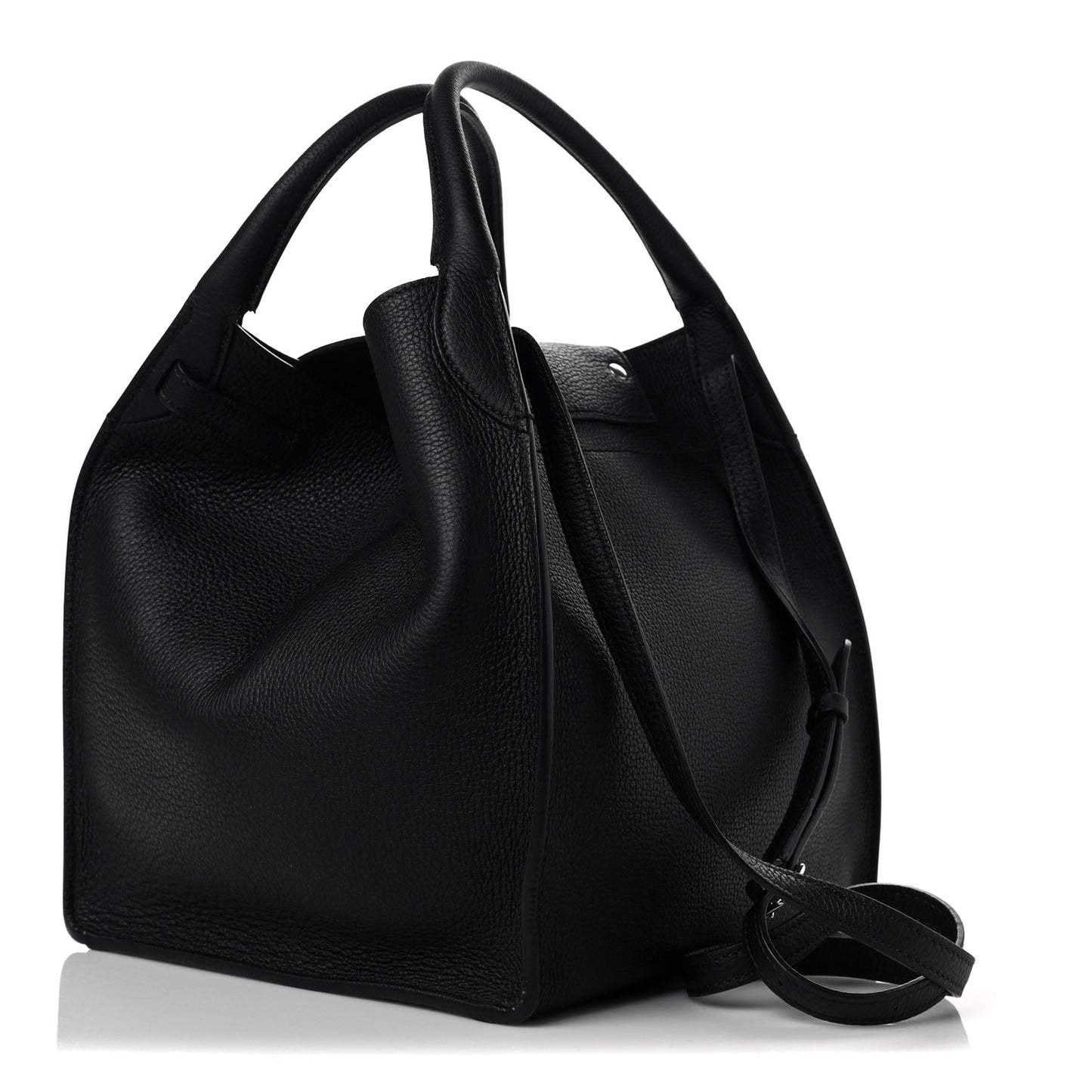 Supple Grained Calfskin Small Long Strap Big Bag Black