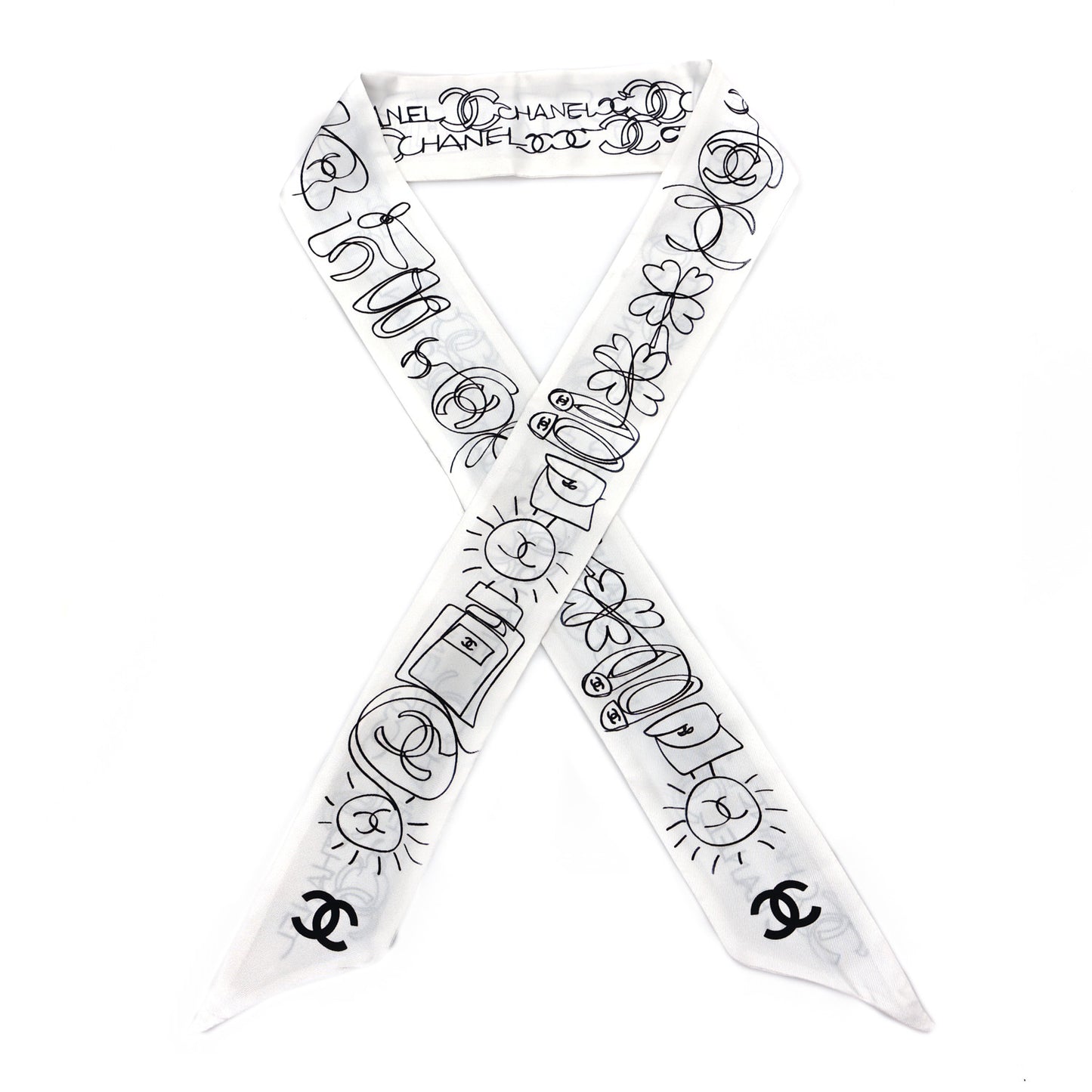 Silk Twill CC Slim Bandeau Scarf White Black