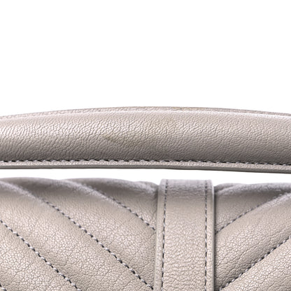 Saint Laurent Sheepskin Matelasse Chevron Monogram Large College Satchel Light Grey 14 of 15