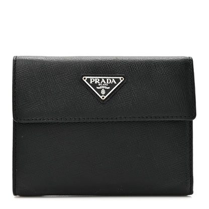 Prada Saffiano Metal Flap Wallet Black 1 of 11