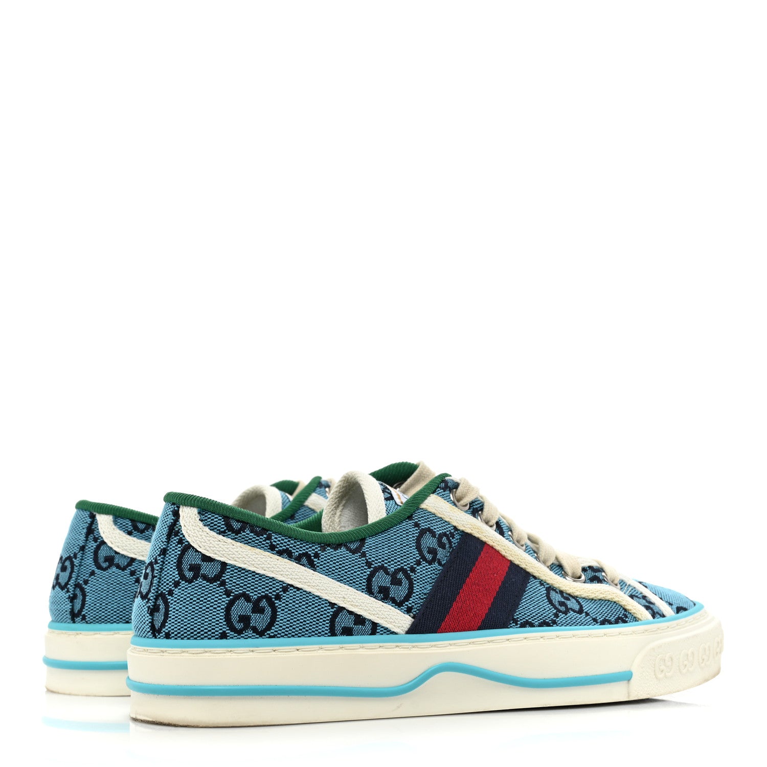 Gucci GG Monogram Multicolor Web Womens 1977 Tennis Sneakers 35 Light Blue Mystic White 5 of 13