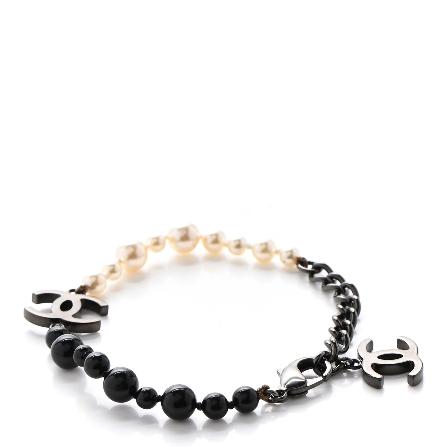 Pearl Beaded CC Bracelet Black