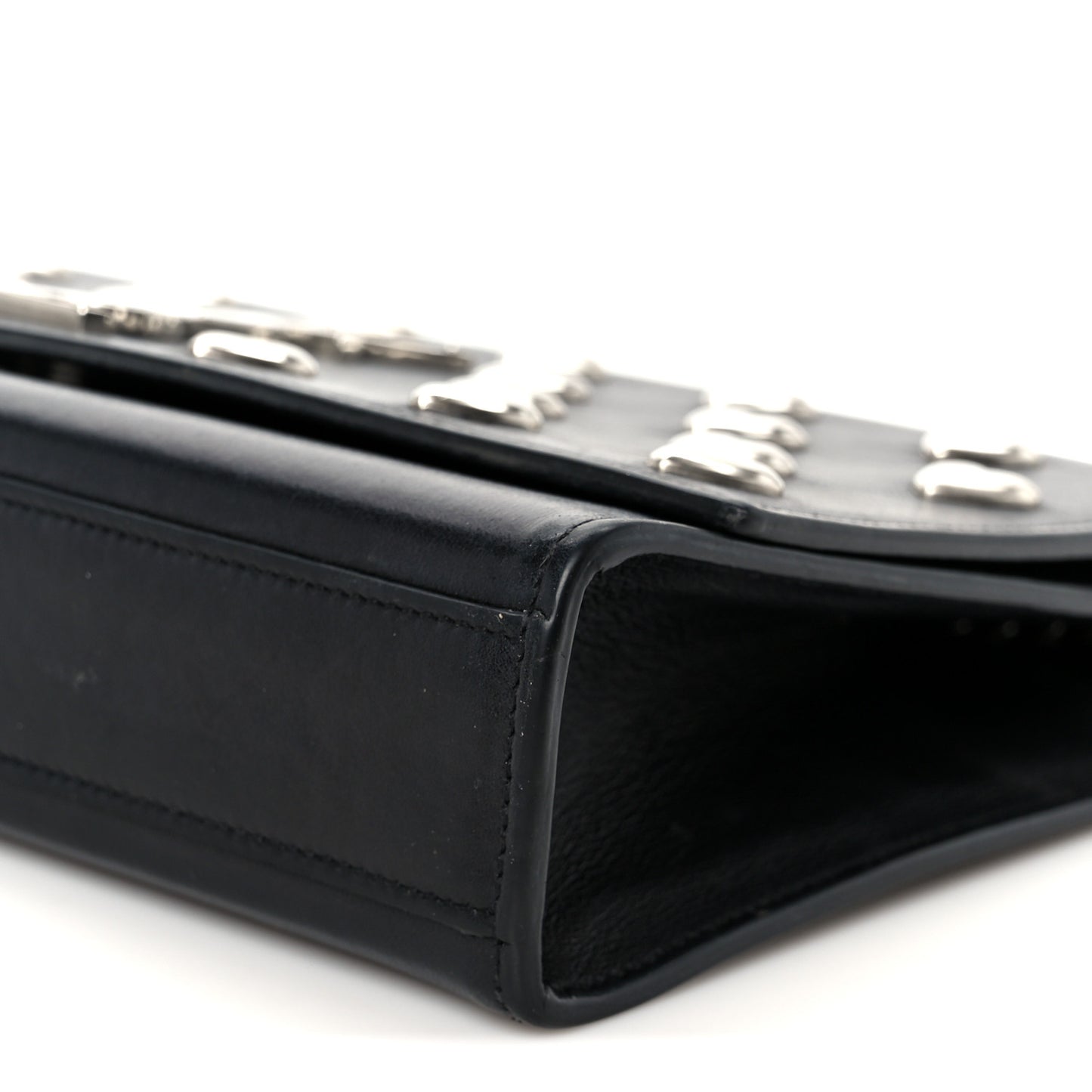 Calfskin Heart Studded Medium Monogram Kate Satchel Black