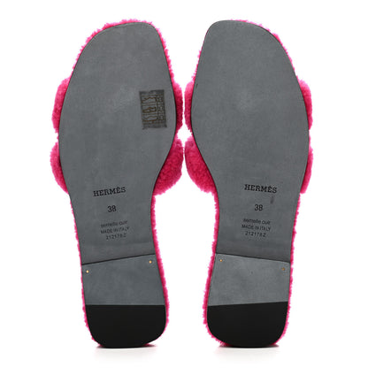Hermes Woolskin Oran Sandals 38 Rose Fuchsia 4 of 4