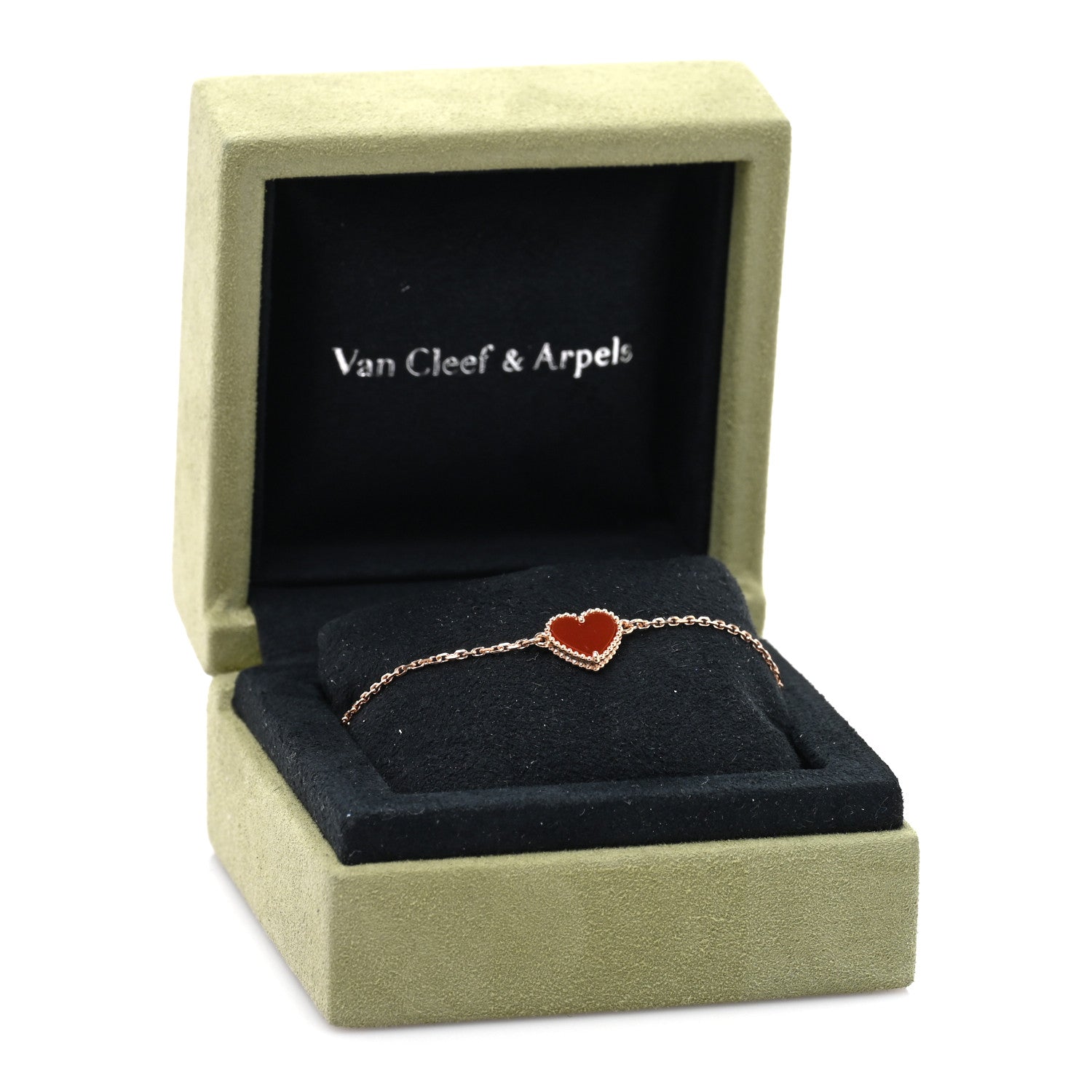 Van Cleef & Arpels 18K Rose Gold Carnelian Sweet Alhambra Heart Bracelet 4 of 4