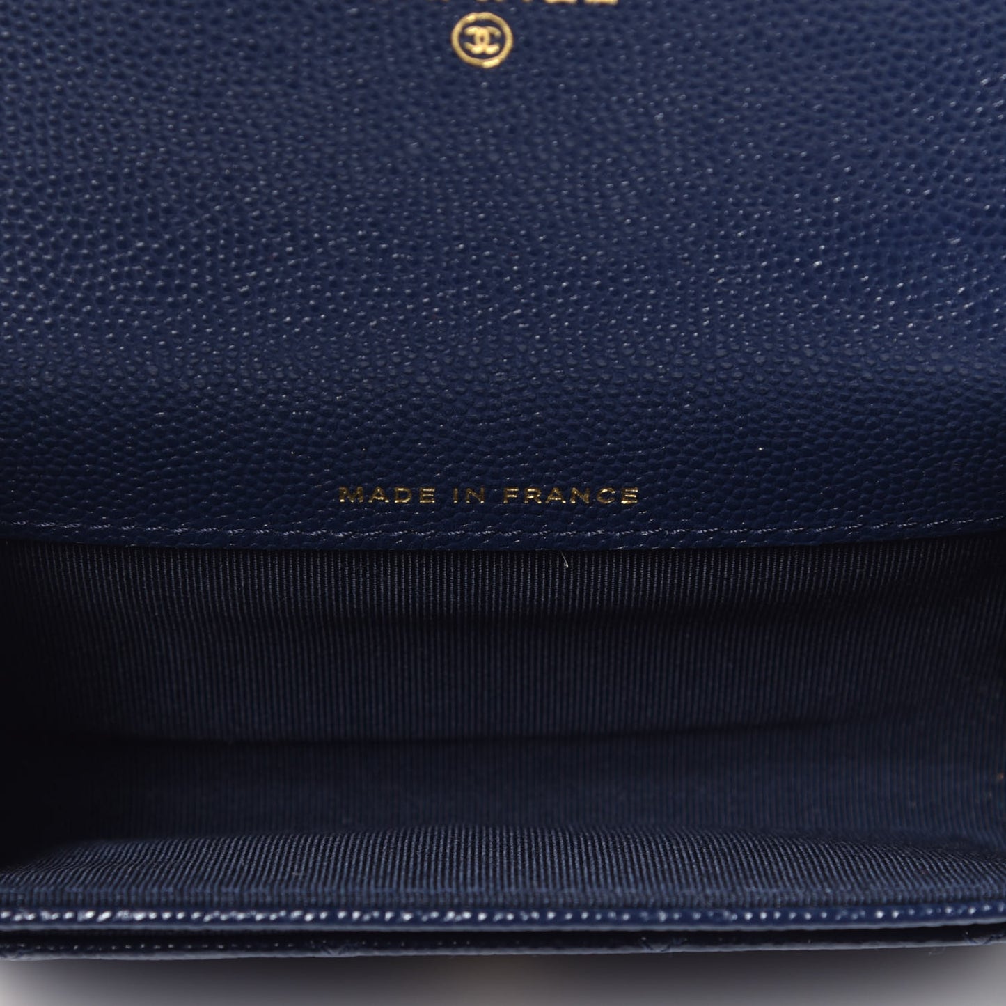 Caviar Quilted Flap Card Holder Wallet Navy Blue