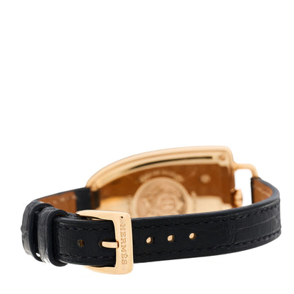 Hermes 18K Rose Gold Alligator Diamond Bezel 26mm Galop Quartz Watch Noir 3 of 4