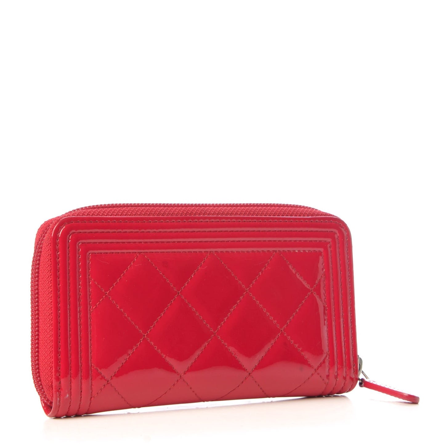 Patent Quilted Small Boy Zip Around Wallet Dark Pink