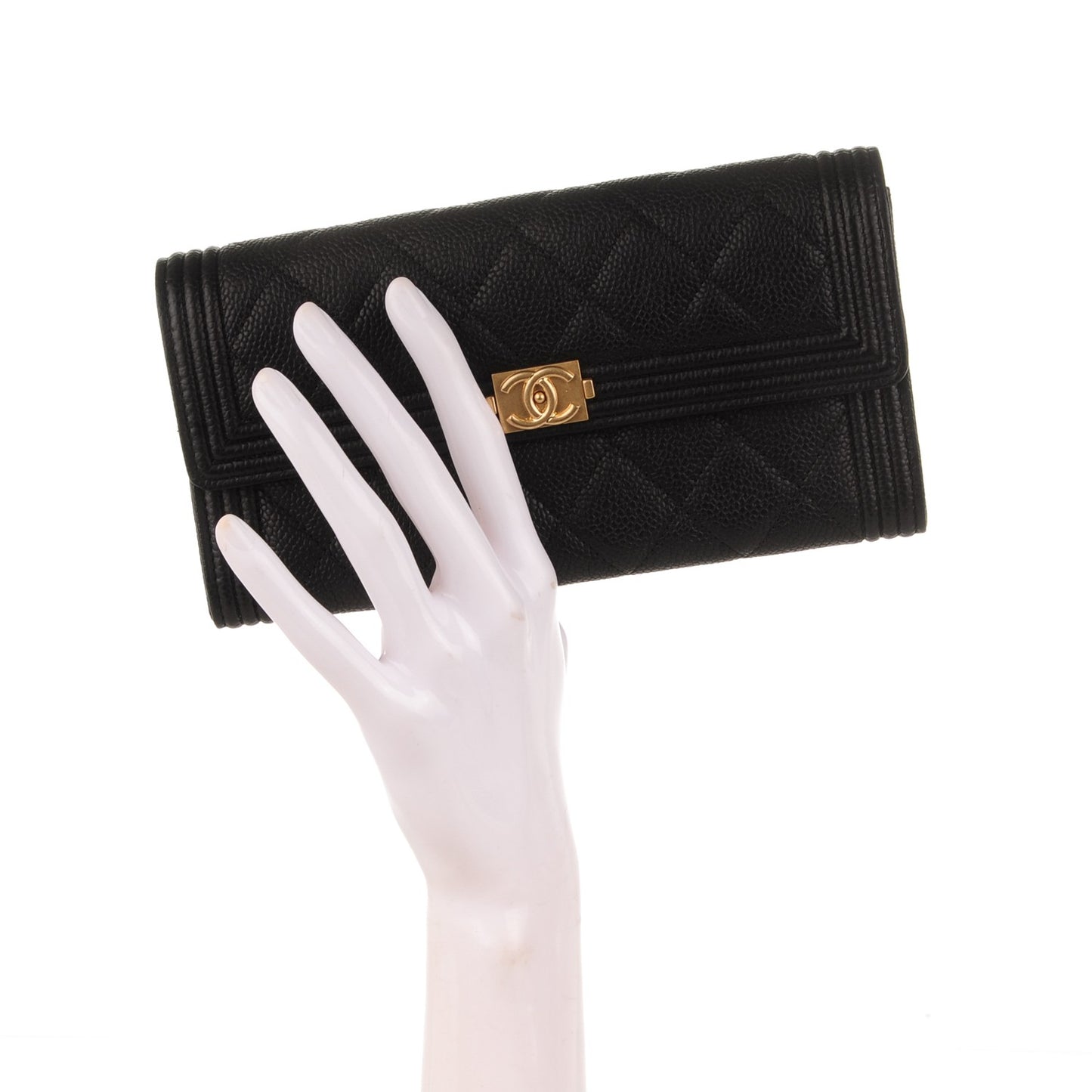 Caviar Quilted Boy Flap Wallet Black