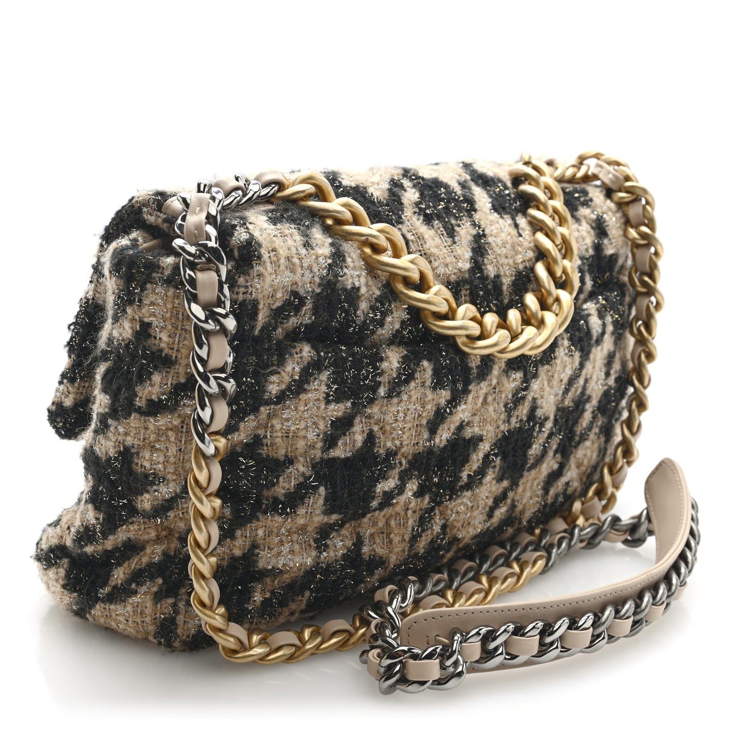 Tweed Large Chanel 19 Flap Beige Black
