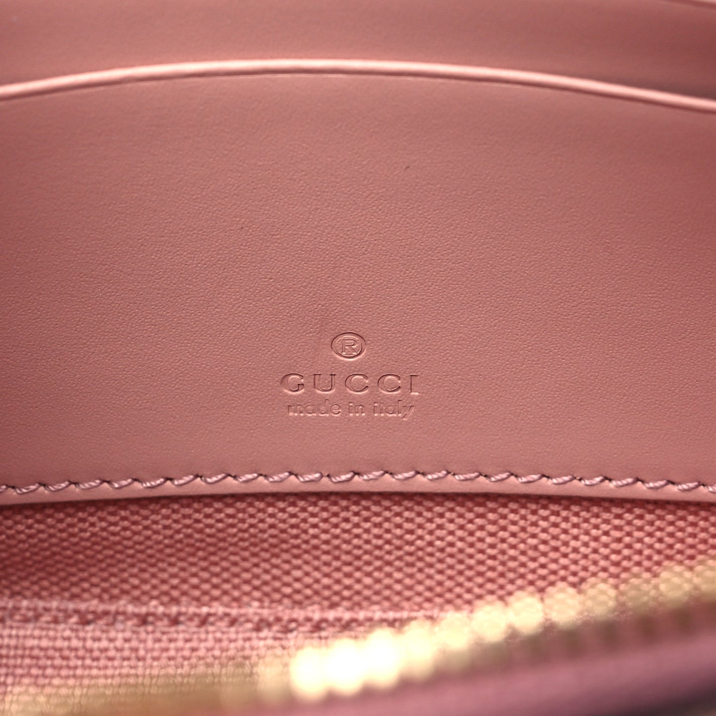 Calfskin GG Super Mini Debossed Chain Wallet Dust Carmine