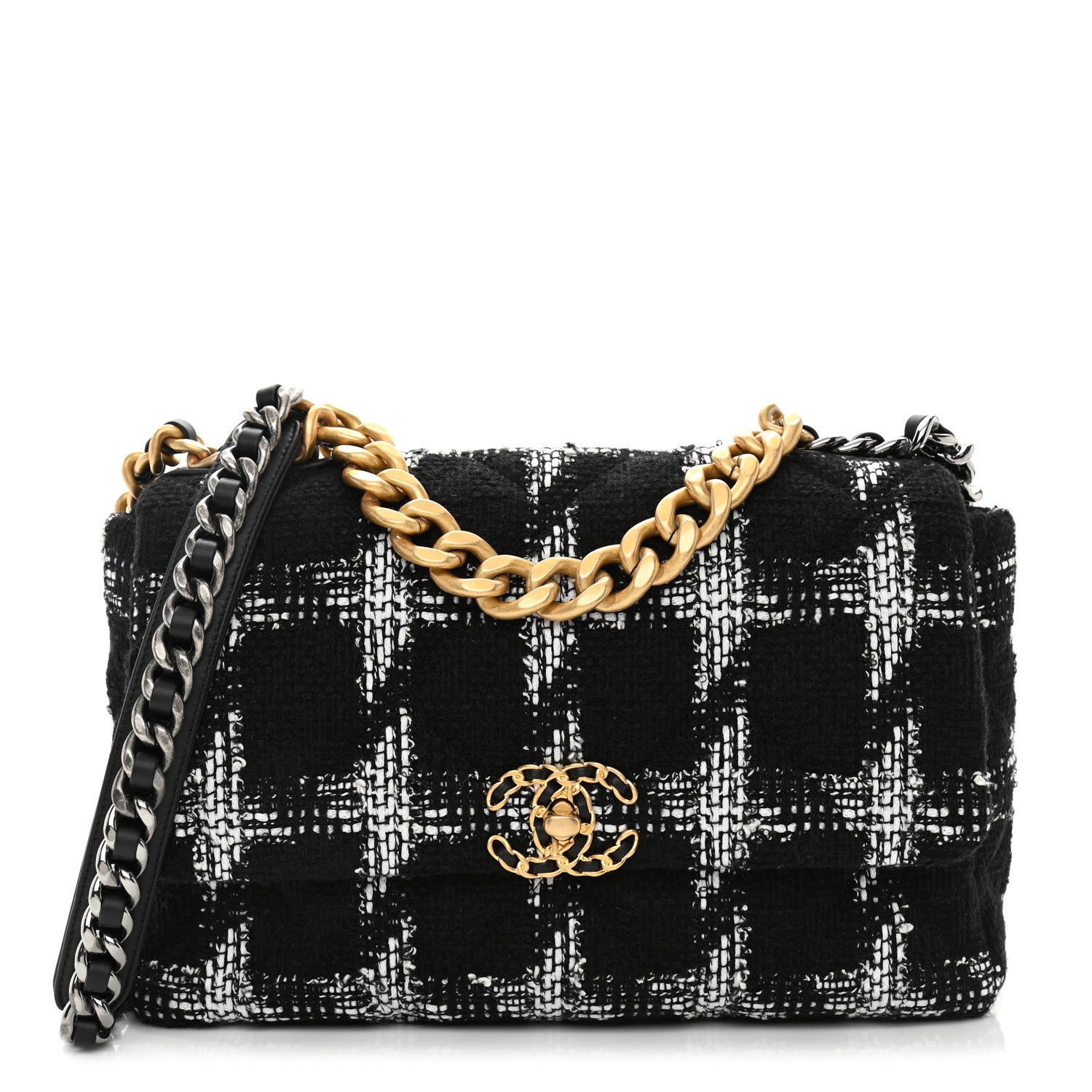 Chanel Tweed Quilted Large Chanel 19 Flap Black White 1 of 11