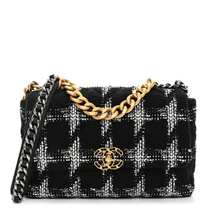 Chanel Tweed Quilted Large Chanel 19 Flap Black White 1 of 11