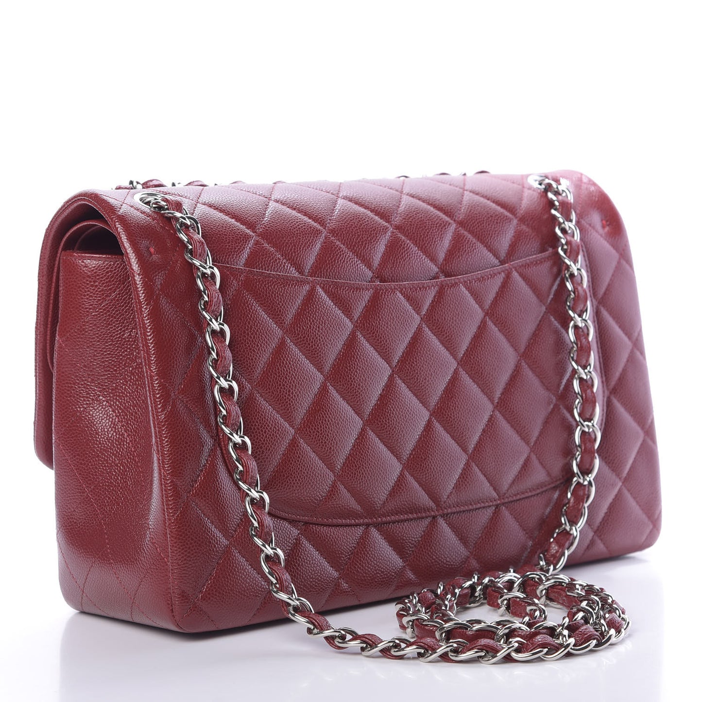 Caviar Quilted Jumbo Double Flap Dark Red
