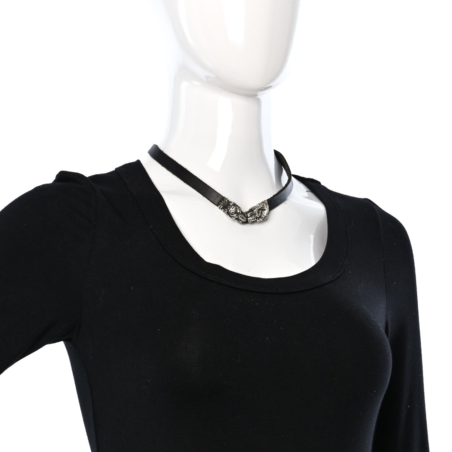 Gucci Sterling Silver Calfskin Tigers Head Choker Necklace 2 of 6