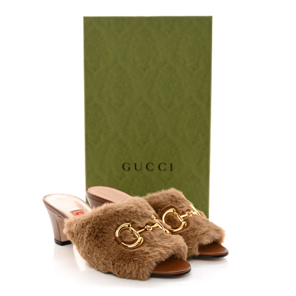 Gucci X DANS LE VERT Faux Fur Horsebit Mules 37 Brown 9 of 9