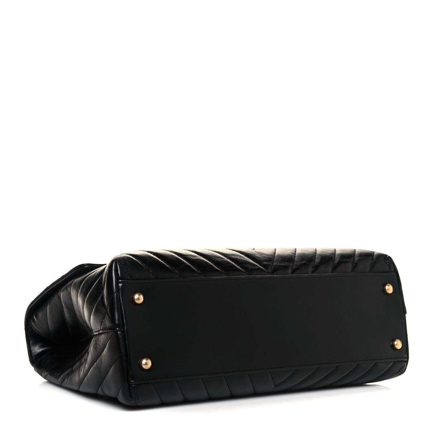 Calfskin Lizard Chevron Quilted Medium Coco Handle Flap Black