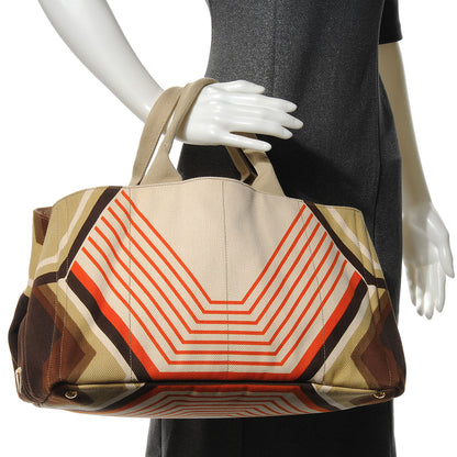 Prada Canvas Canapa Stampata Tote Marrone 2 of 9