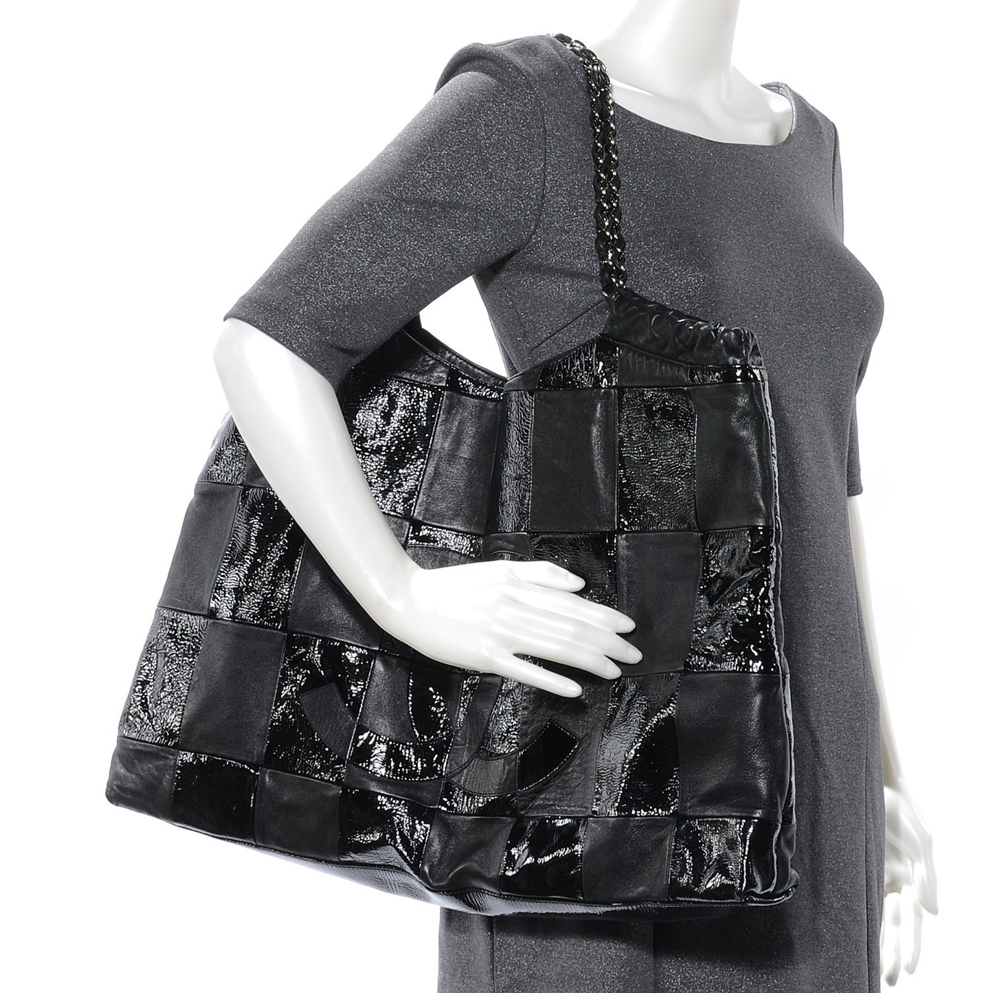 Patent Patchwork Brooklyn Large Tote Black