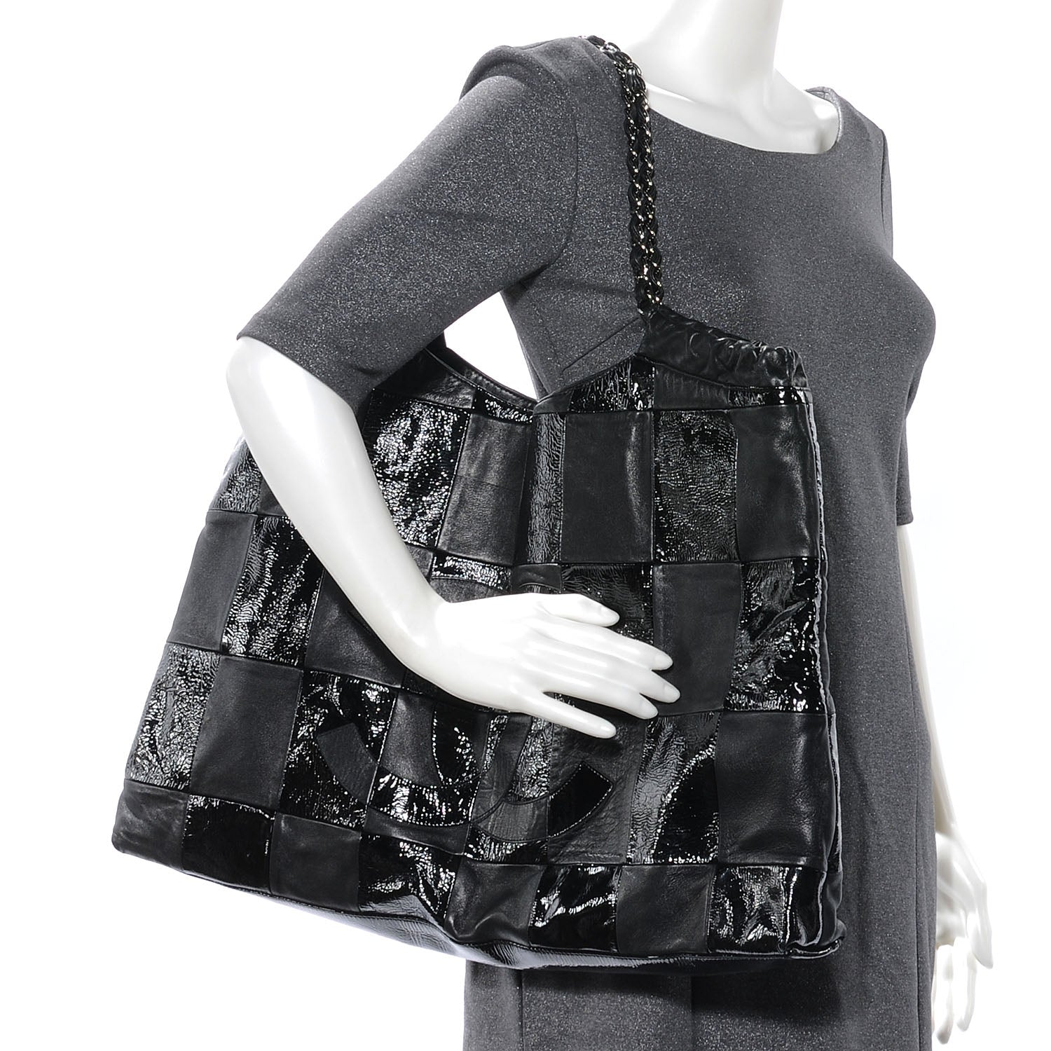 Chanel Patent Patchwork Brooklyn Large Tote Black 2 of 7