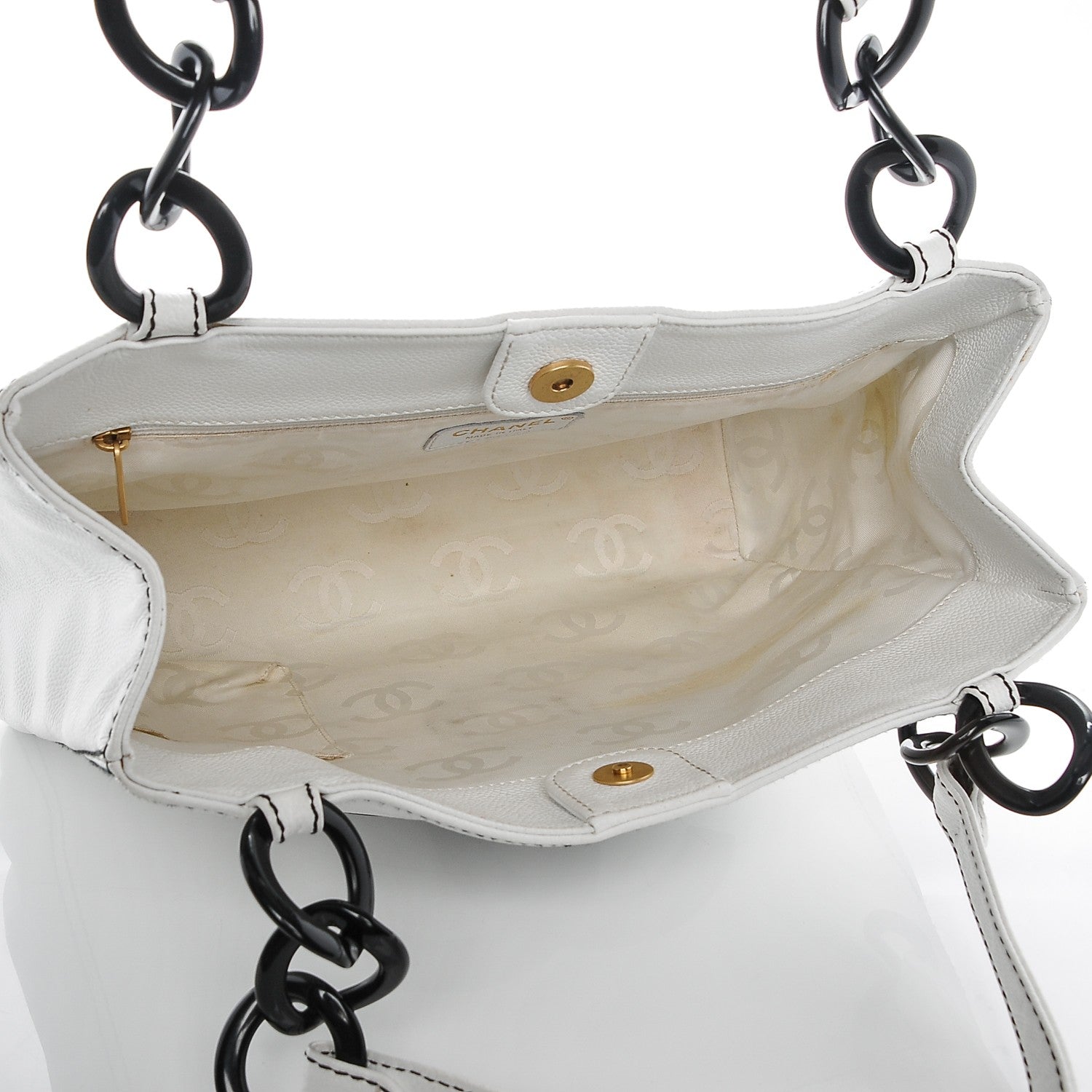 Chanel Caviar Bekko Chain Tote White 5 of 9