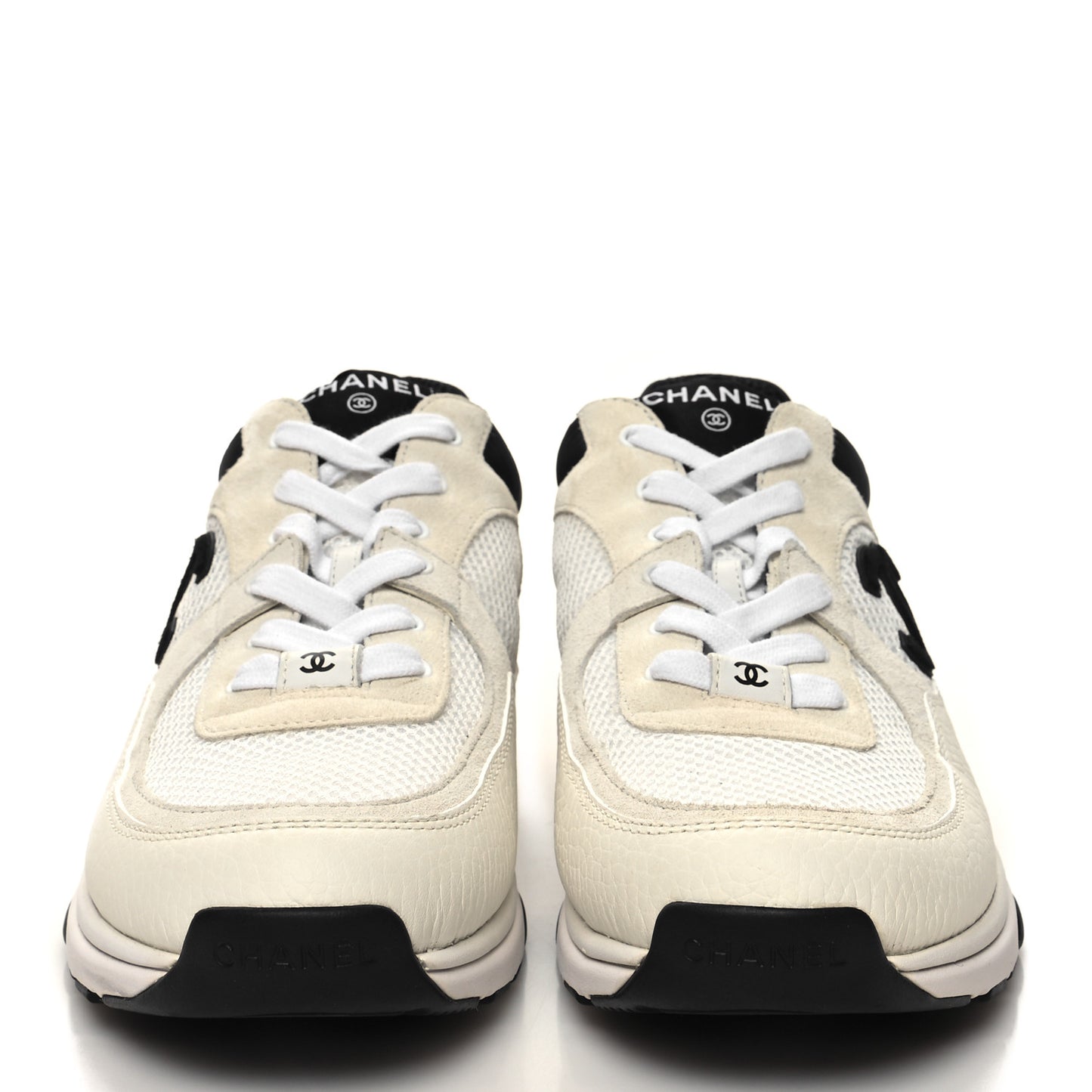 Mesh Suede Calfskin Grained Calfskin Womens CC Sneakers 40.5 White Black