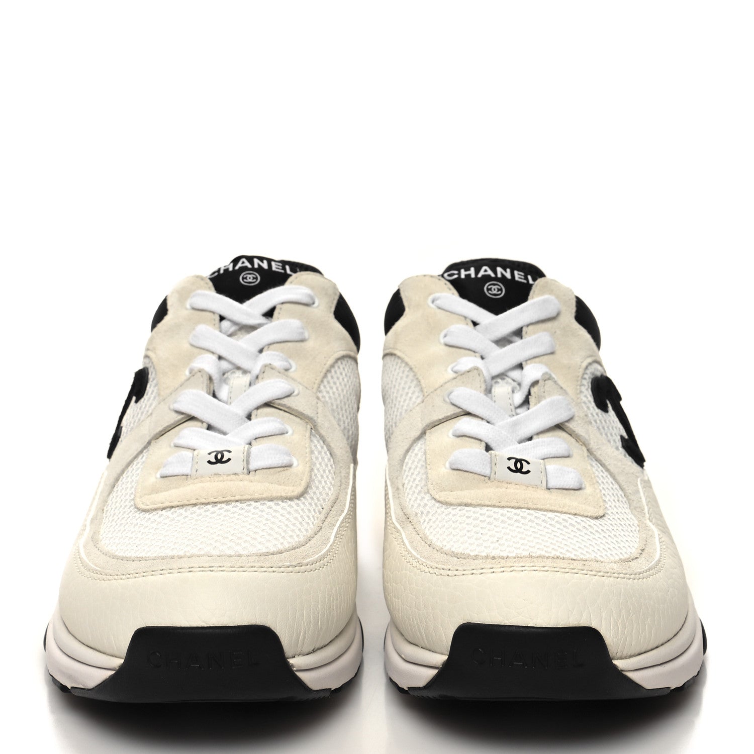 Chanel Mesh Suede Calfskin Grained Calfskin Womens CC Sneakers 40.5 White Black 2 of 8