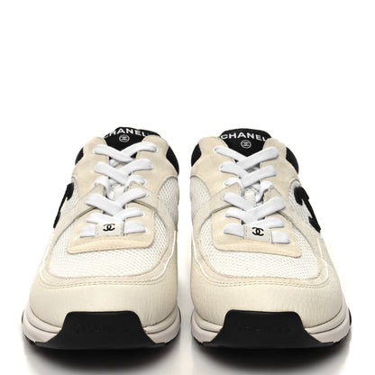 Chanel Mesh Suede Calfskin Grained Calfskin Womens CC Sneakers 40.5 White Black 2 of 8
