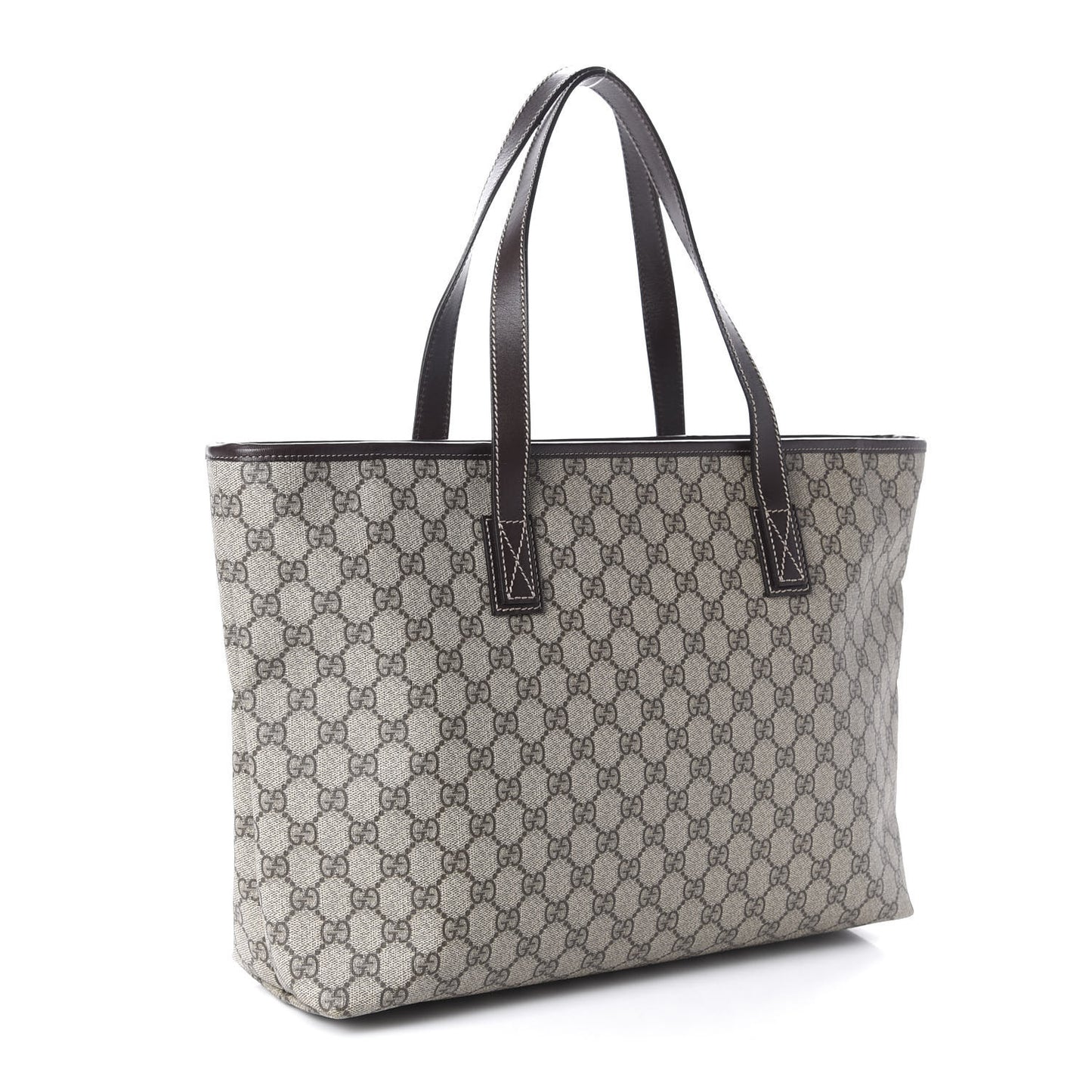 GG Supreme Monogram Medium Zippered Shopping Tote Dark Brown