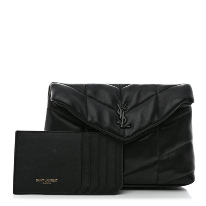 Saint Laurent Lambskin Monogram Loulou Puffer Pouch Clutch Black 1 of 11