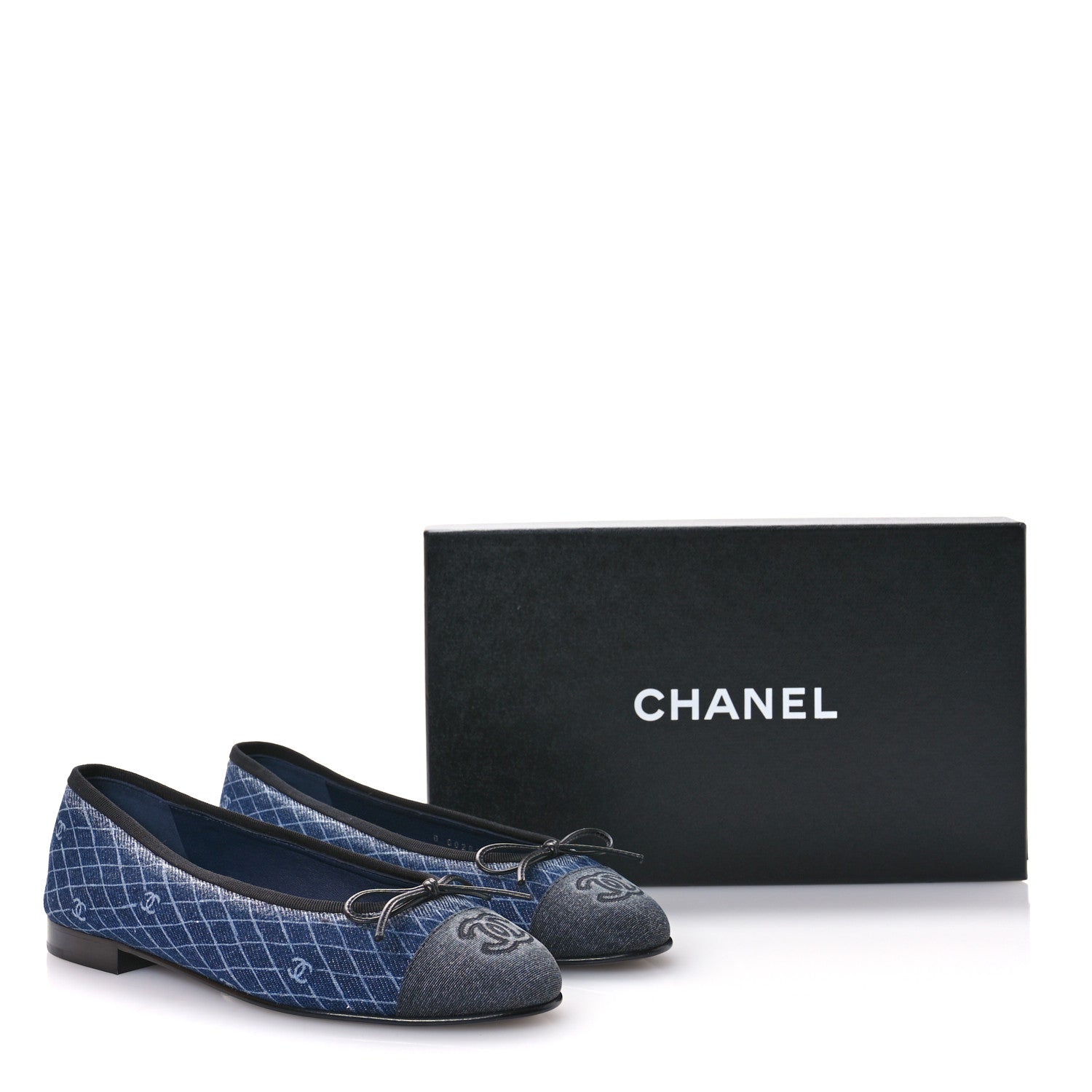 Chanel Denim Printed Quilt CC Cap Toe Ballerina Flats 37 Navy Blue Dark Grey 9 of 9