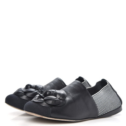 Chanel Calfskin Grosgrain Camellia Mocassin Loafers 38 Black 3 of 8