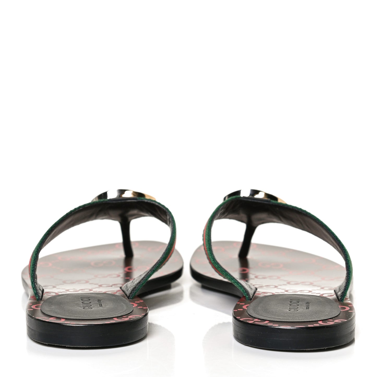 Nylon Calfskin Web GG Monogram Womens Thong Sandals 36 Green Red Cocoa