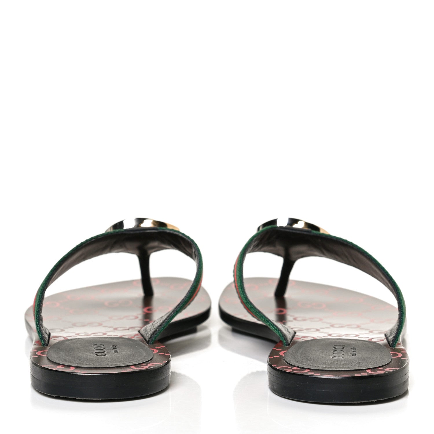 Gucci Nylon Calfskin Web GG Monogram Womens Thong Sandals 36 Green Red Cocoa 6 of 11