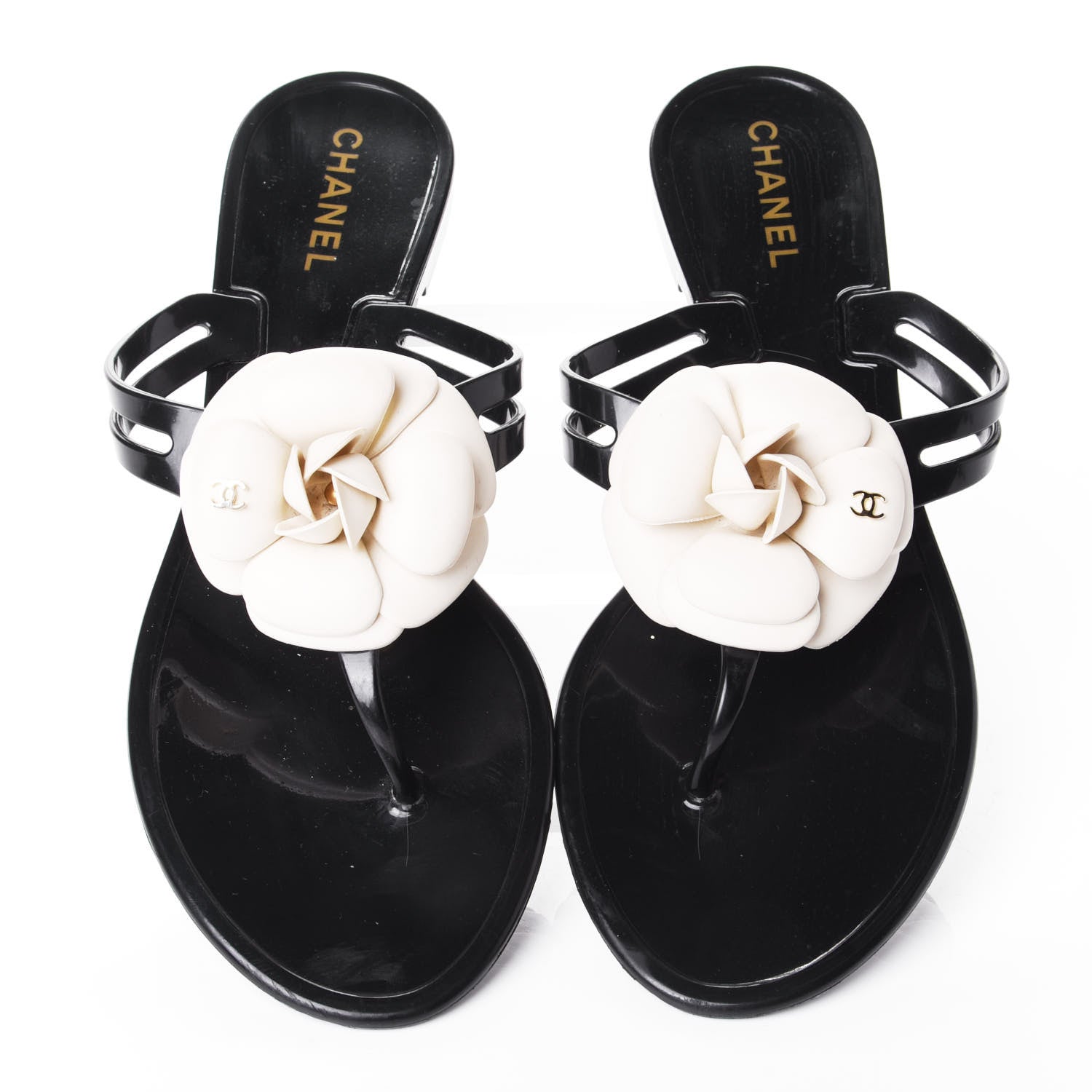 Chanel Jelly Camellia Thong Sandals 40 Black Ivory 5 of 10