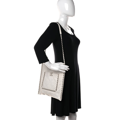 Chanel Calfskin Quilted Chain Flat Tote White 2 of 13