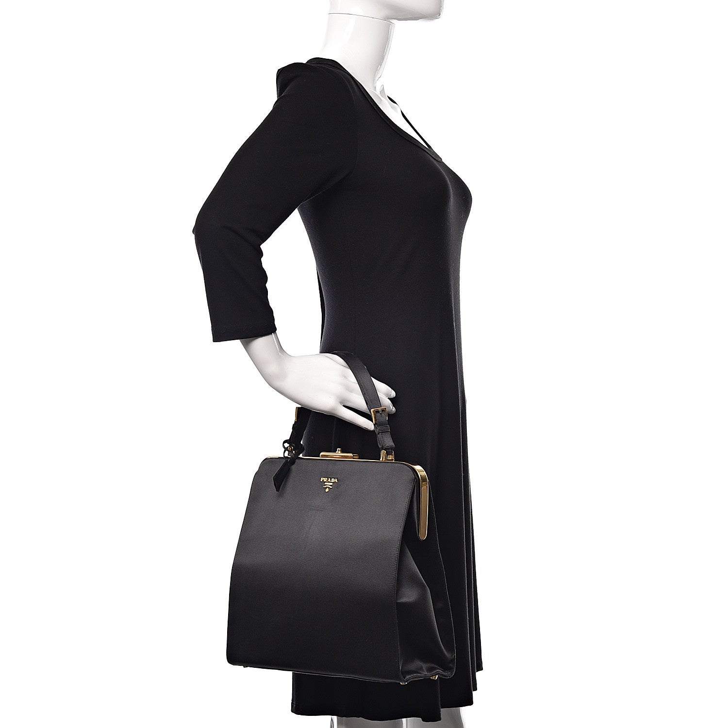 Prada Satin Framed Bag Black 2 of 12