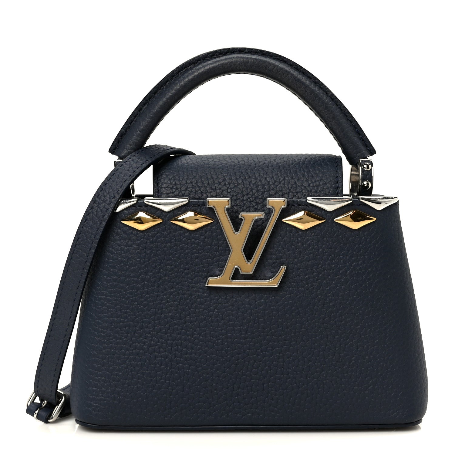 Louis Vuitton Taurillon Embellished Malletage Crown Mini Capucines Navy 1 of 9