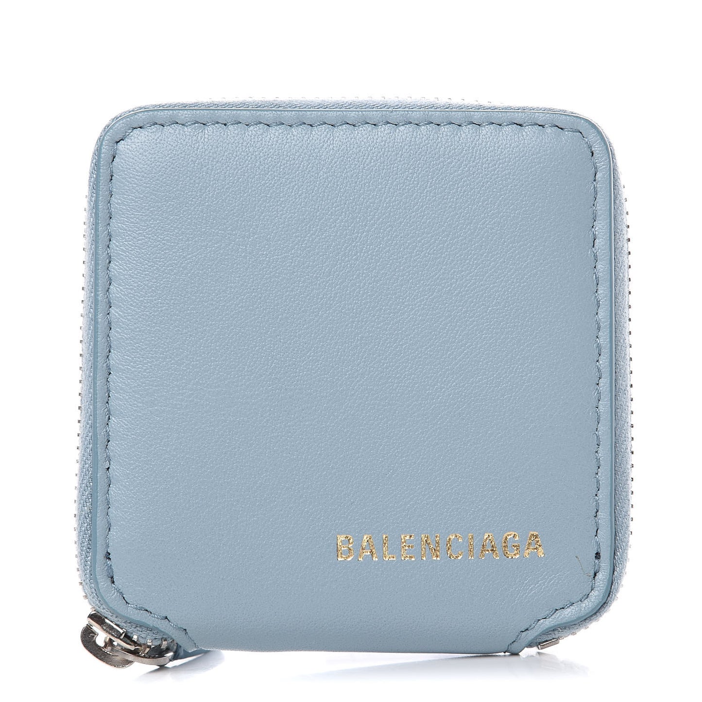 Calfskin Logo Zip Coin Purse Bleu
