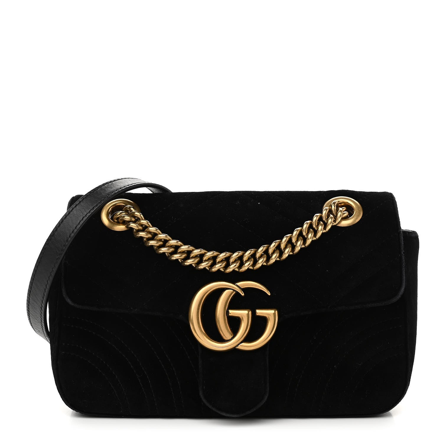 Gucci Velvet Matelasse Mini GG Marmont Shoulder Bag Black 1 of 10