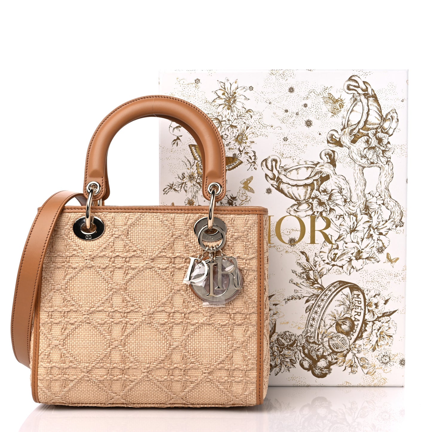 Raffia Medium Lady Dior Bag Beige