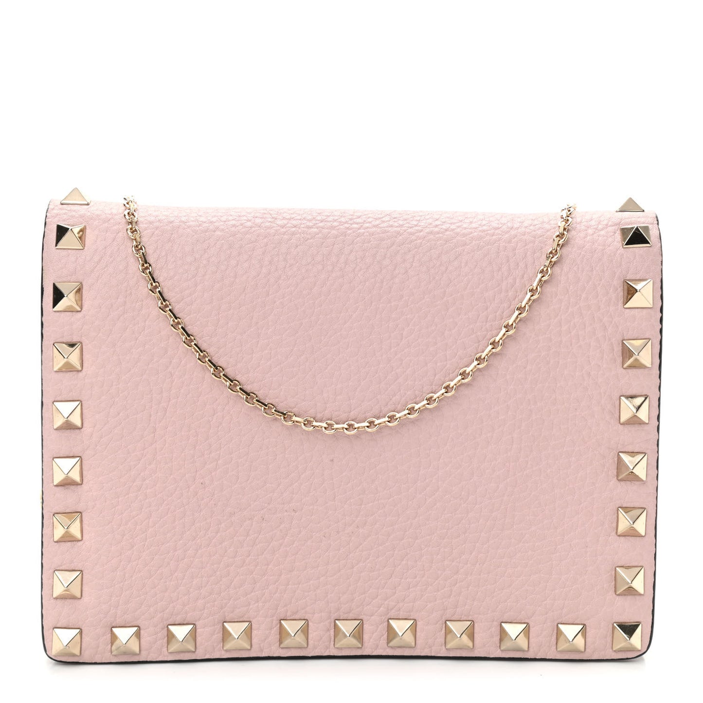 Pebbled Calfskin Rockstud Wallet on Chain Water Rose