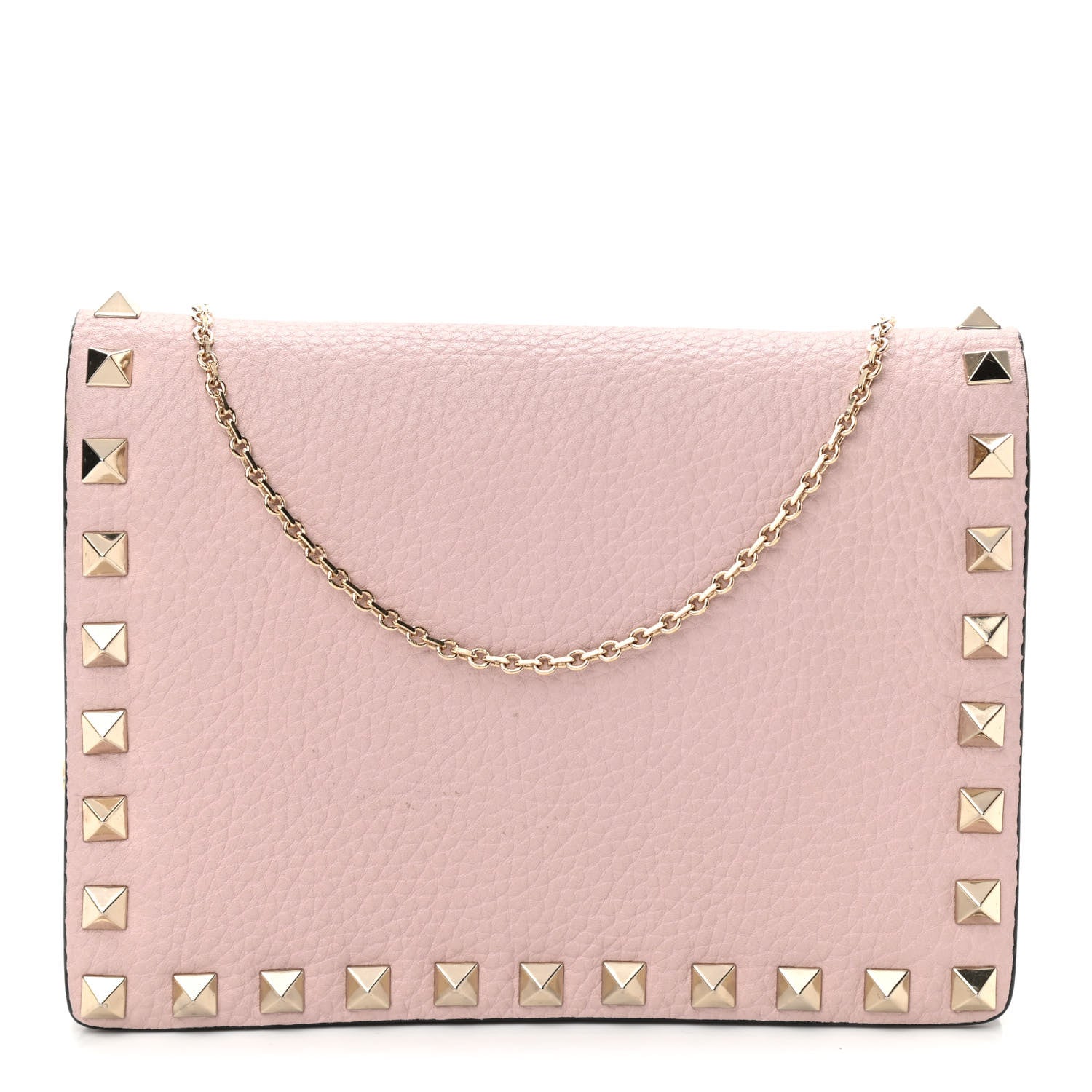 Valentino Garavani Pebbled Calfskin Rockstud Wallet on Chain Water Rose 1 of 9