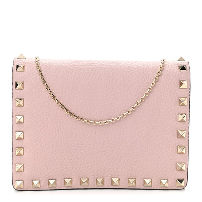 Valentino Garavani Pebbled Calfskin Rockstud Wallet on Chain Water Rose 1 of 9