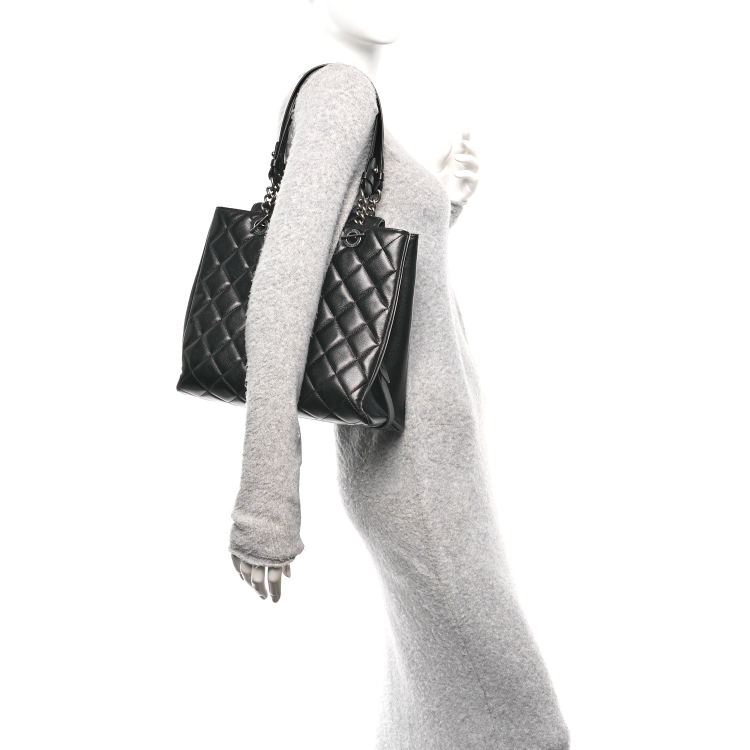 Chanel Metallic Goatskin Quilted Small City Rock Shopping Tote Black 2 of 10