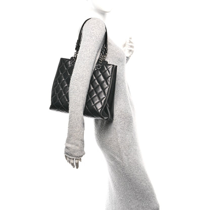 Chanel Metallic Goatskin Quilted Small City Rock Shopping Tote Black 2 of 10